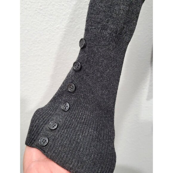 Womens Ambiance Charcoal Gray V-Neck Sweater with Button Accent Cuffs Size S - Picture 4 of 9